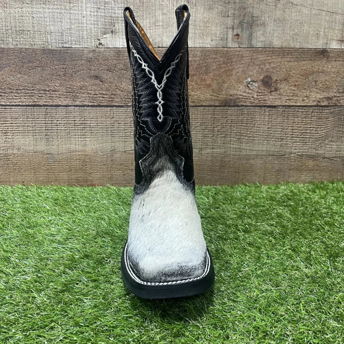 Men's Western Cowboy Genuine Cowhide Leather and Genuine Cow Hair Boots Est. 744 White/Black - OriginalWestern.com