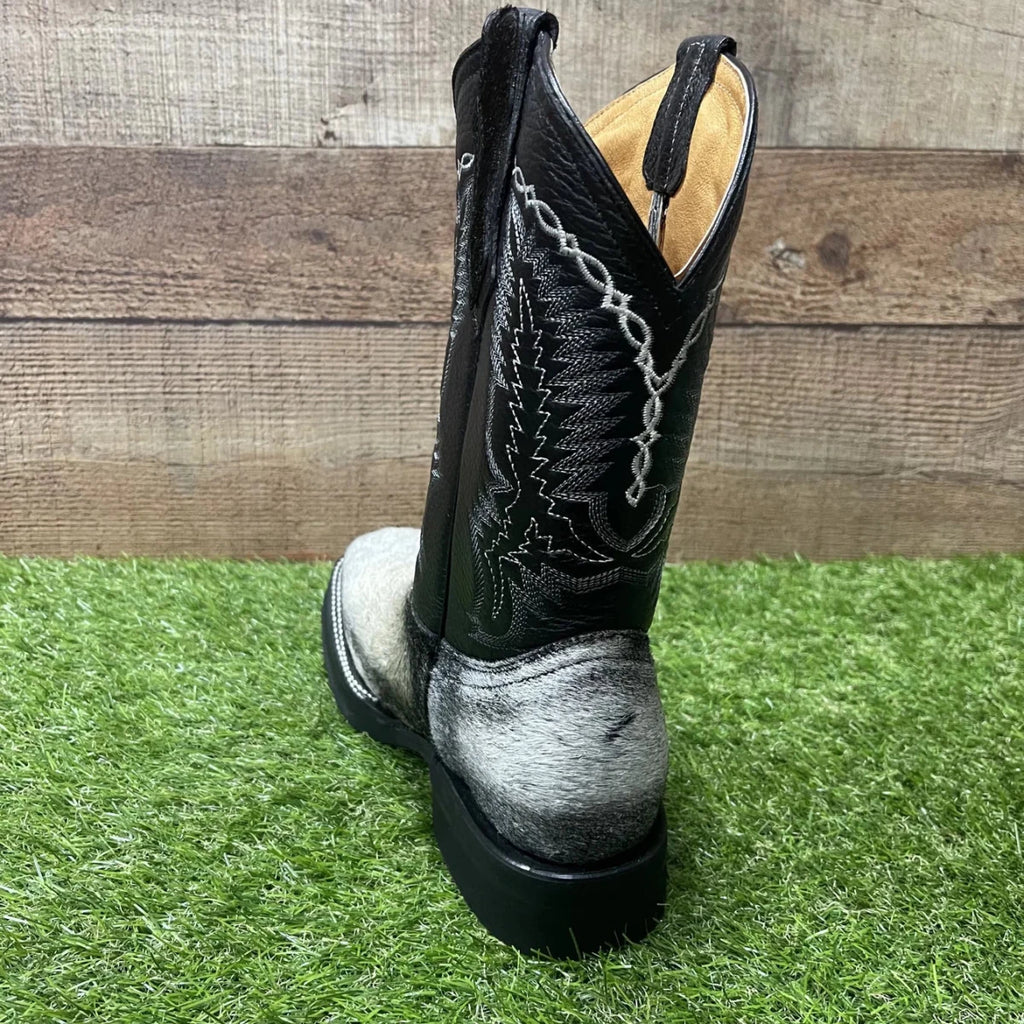 Men's Western Cowboy Genuine Cowhide Leather and Genuine Cow Hair Boots Est. 744 White/Black - OriginalWestern.com