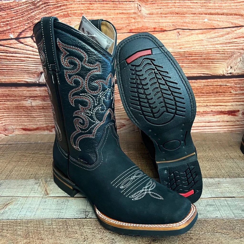 Men's Western Cowboy Genuine Leather Boots Est. 942 Black - OriginalWestern.com