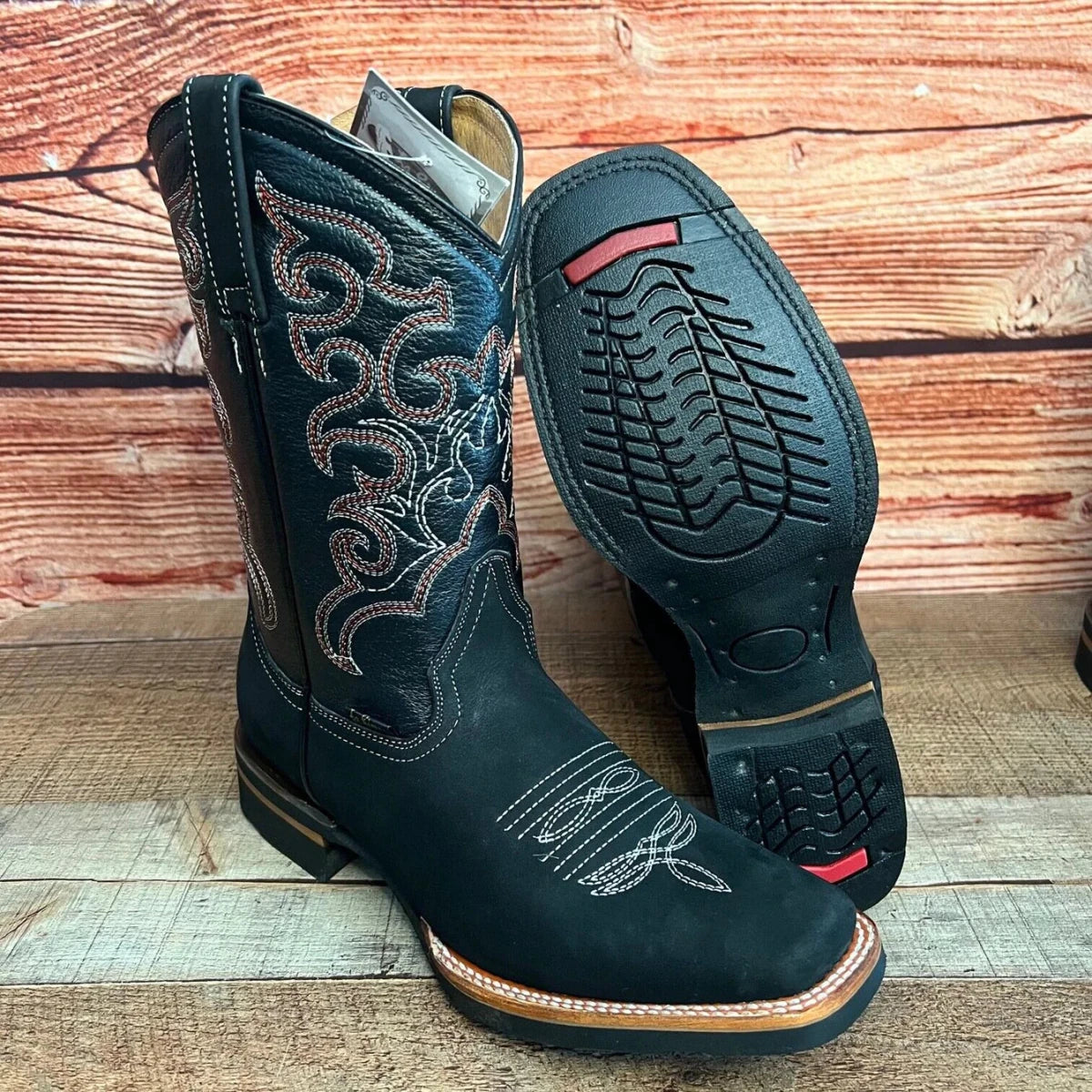 Men's Western Cowboy Genuine Leather Boots Est. 942 Black - OriginalWestern.com