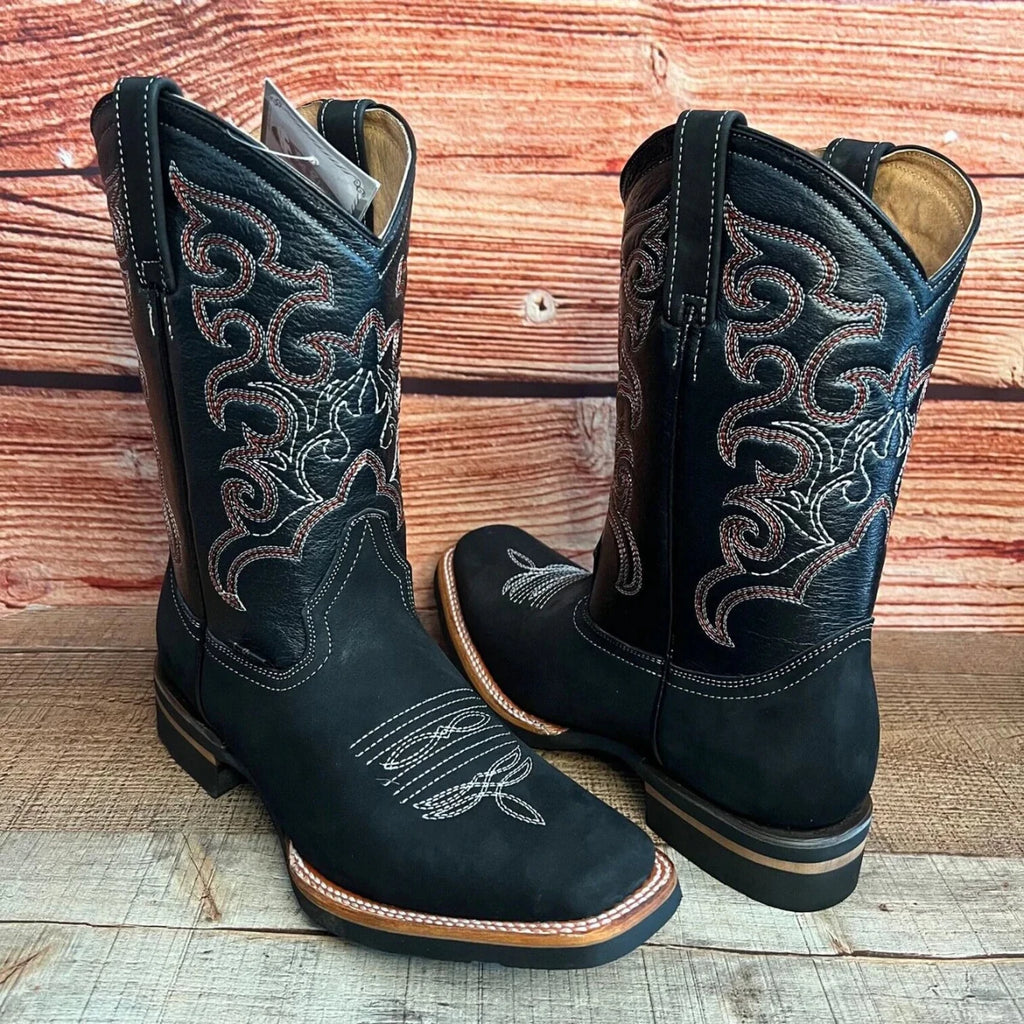 Men's Western Cowboy Genuine Leather Boots Est. 942 Black - OriginalWestern.com