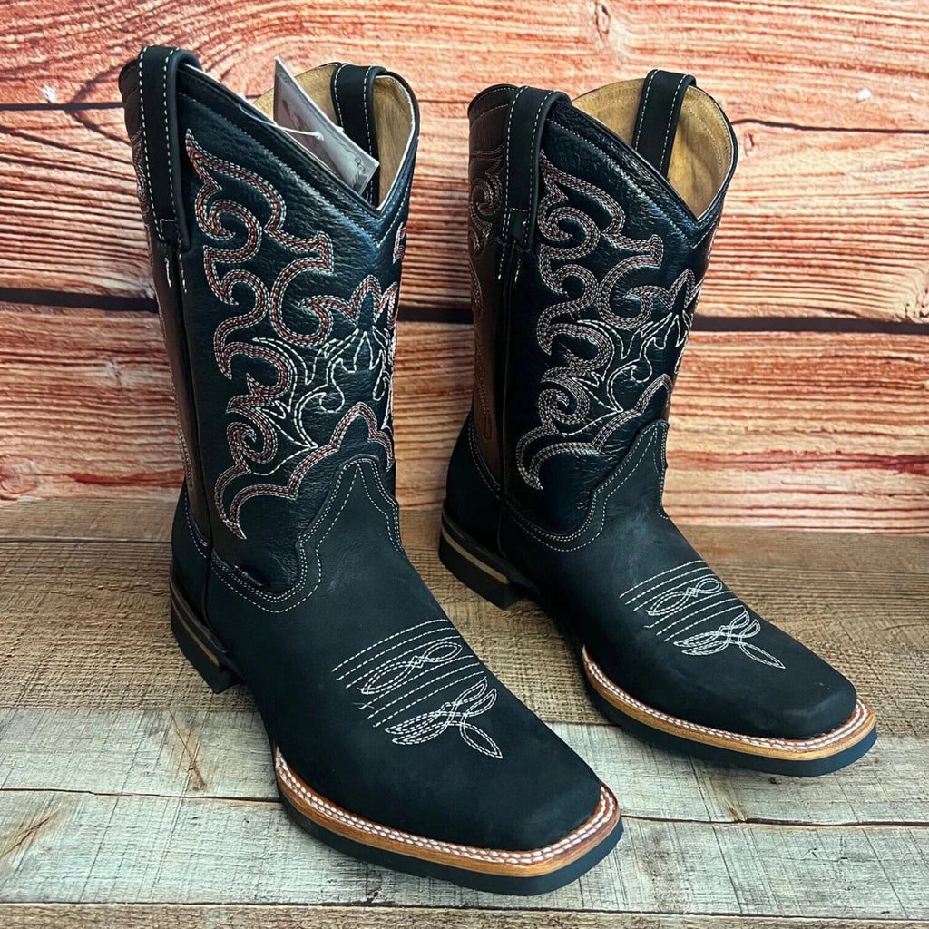 Men's Western Cowboy Genuine Leather Boots Est. 942 Black - OriginalWestern.com