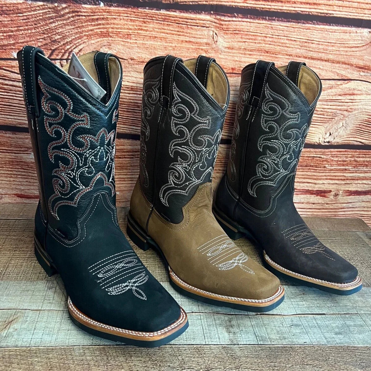 Men's Western Cowboy Genuine Leather Boots Est. 942 Black - OriginalWestern.com