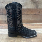 Men's Western Cowboy Genuine Leather with Crocodile Loin Print Est. 720 Black - OriginalWestern.com