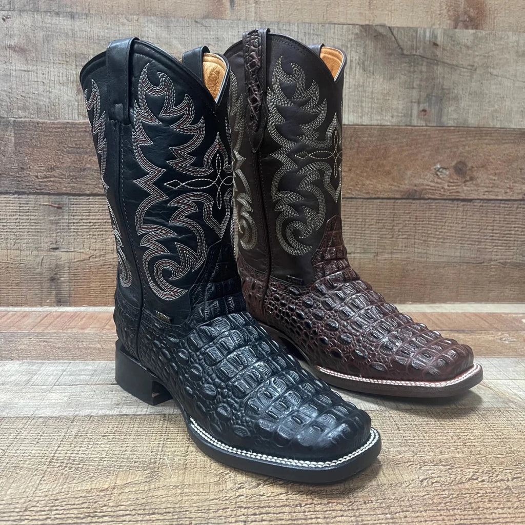Men's Western Cowboy Genuine Leather with Crocodile Loin Print Est. 720 Black - OriginalWestern.com