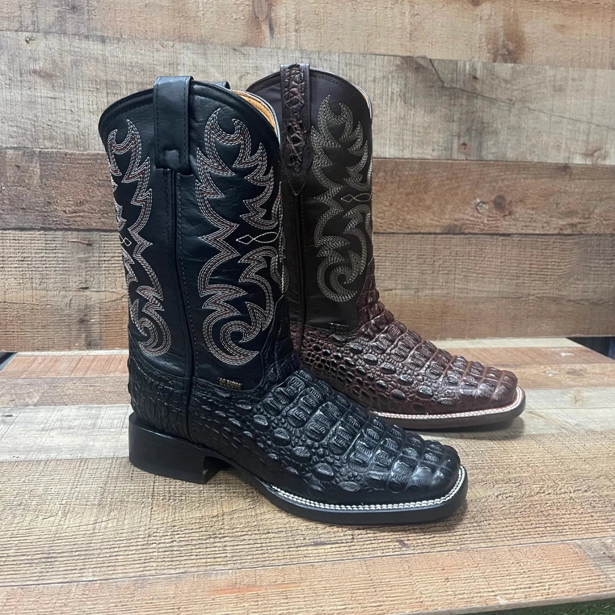 Men's Western Cowboy Genuine Leather with Crocodile Loin Print Est. 720 Black - OriginalWestern.com
