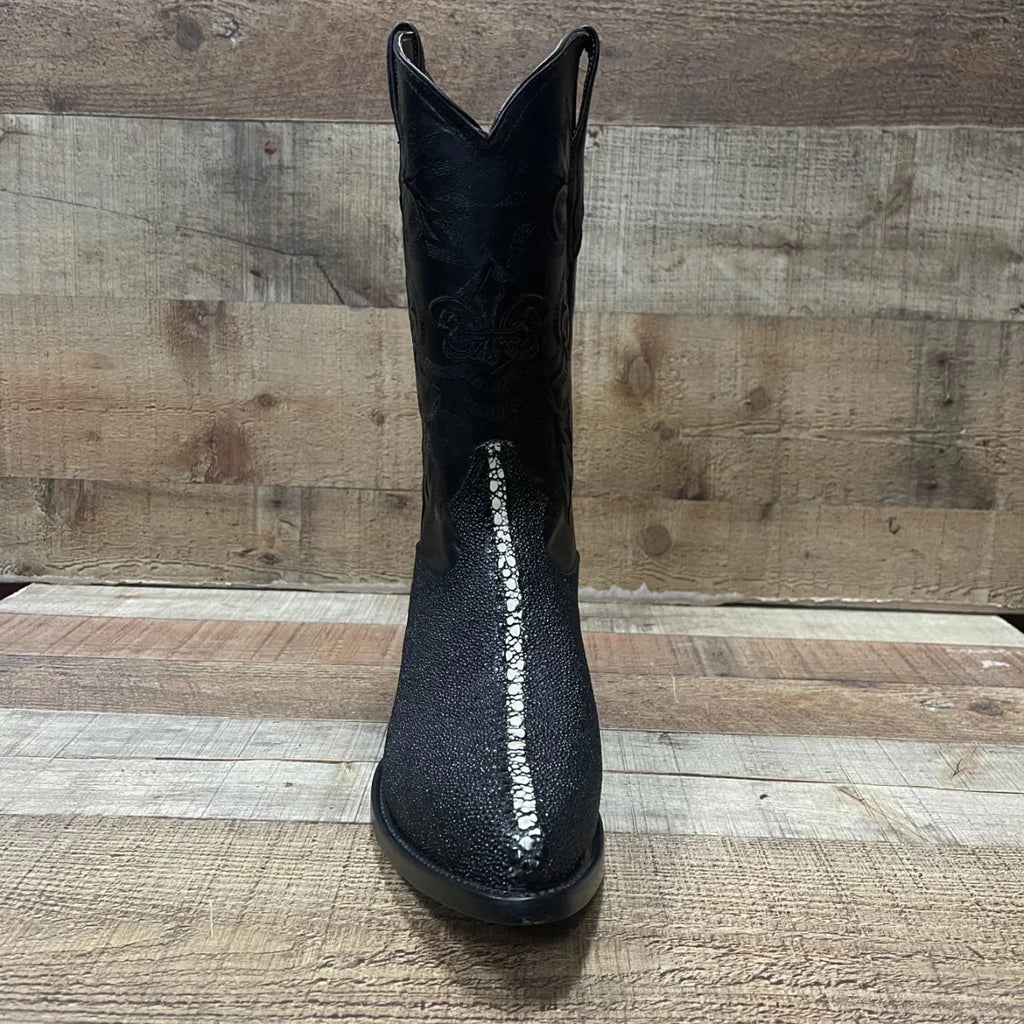 Men's Western Cowboy Genuine Pointed Toe Boots Stingray Est. 099 Black - OriginalWestern.com