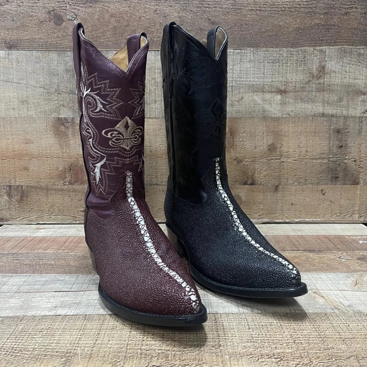 Men's Western Cowboy Genuine Pointed Toe Boots Stingray Est. 099 Wine - OriginalWestern.com
