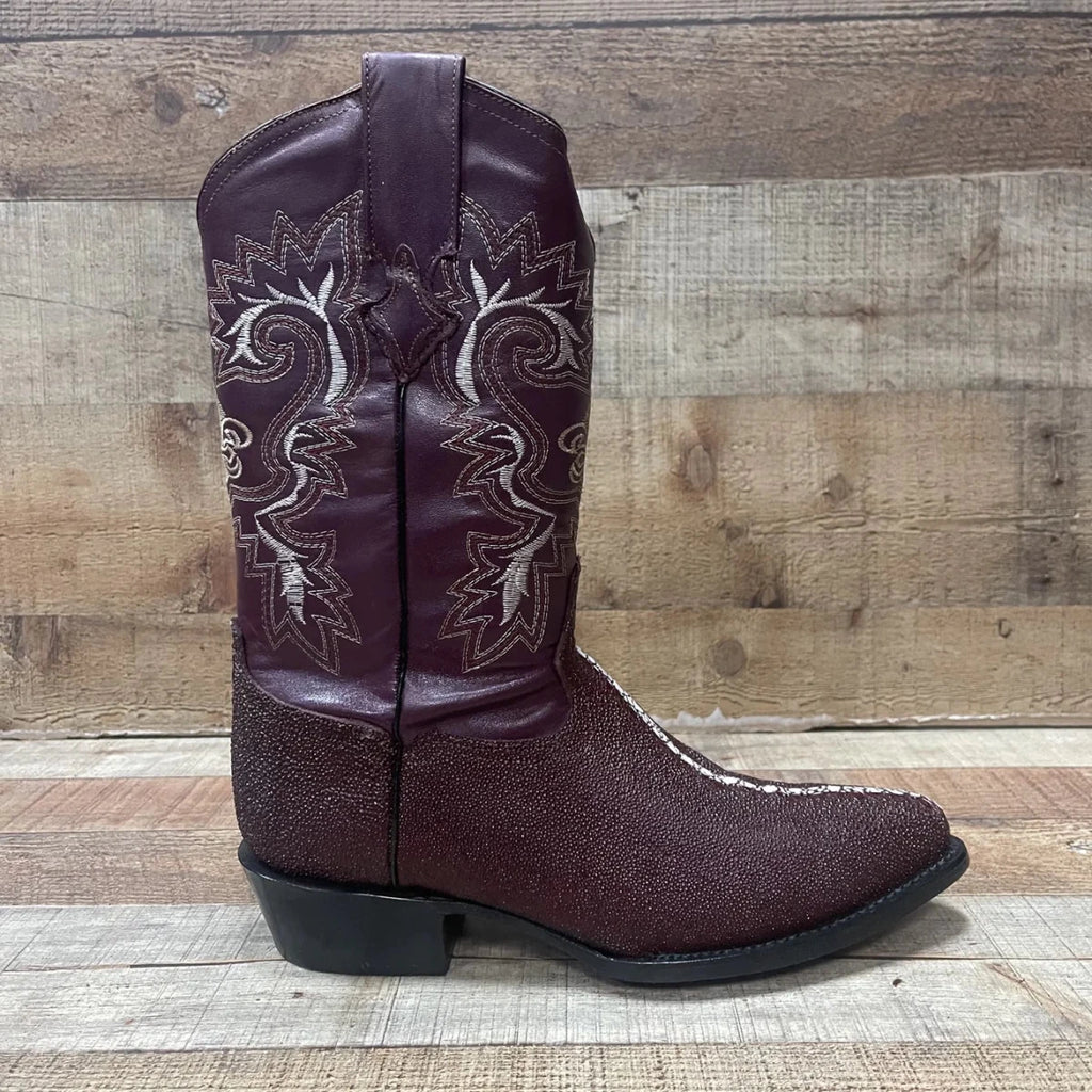 Men's Western Cowboy Genuine Pointed Toe Boots Stingray Est. 099 Wine - OriginalWestern.com