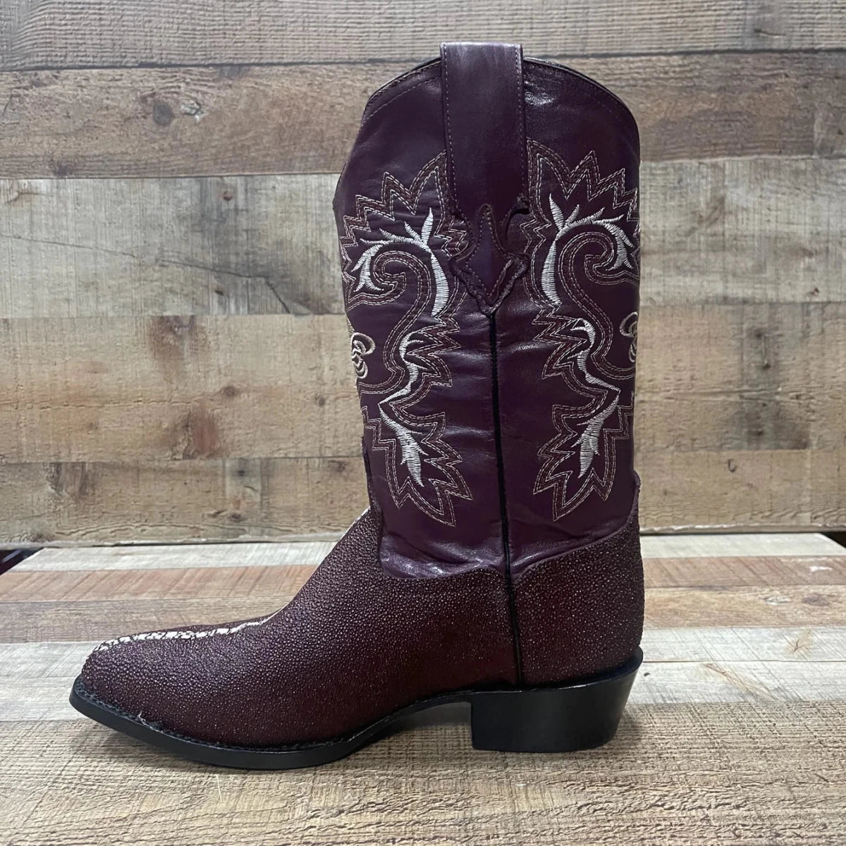 Men's Western Cowboy Genuine Pointed Toe Boots Stingray Est. 099 Wine - OriginalWestern.com
