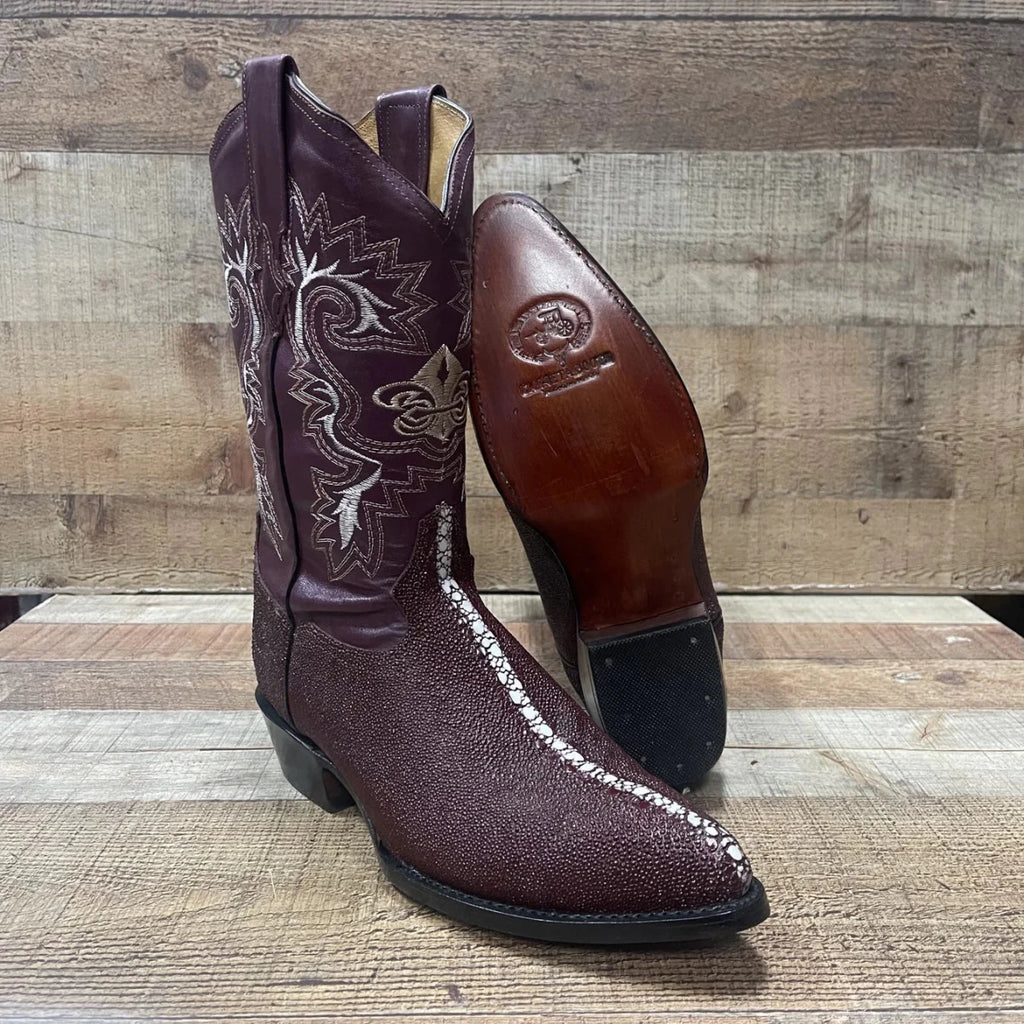 Men's Western Cowboy Genuine Pointed Toe Boots Stingray Est. 099 Wine - OriginalWestern.com