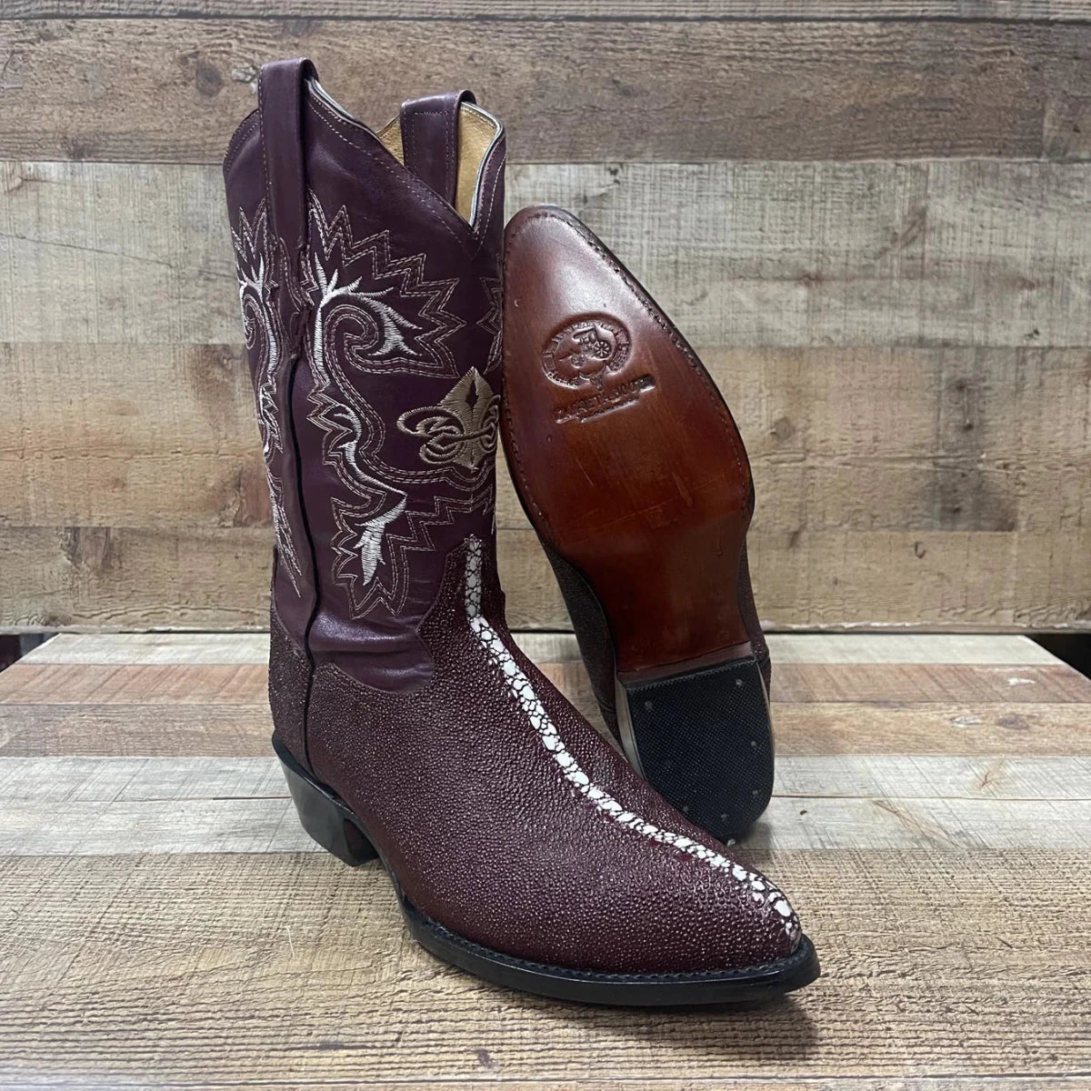 Men's Western Cowboy Genuine Pointed Toe Boots Stingray Est. 099 Wine - OriginalWestern.com