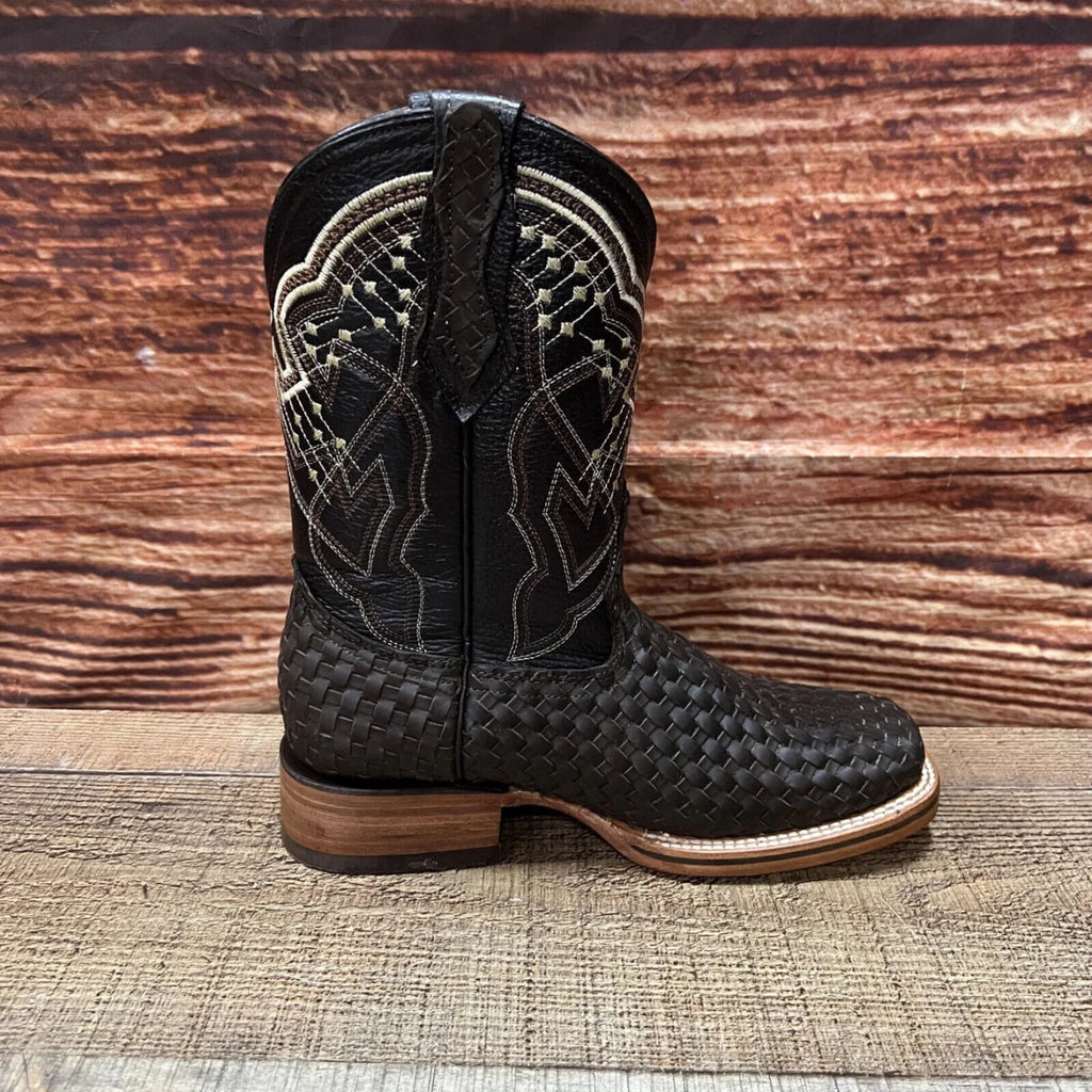 Men's Western Cowboy Hand Woven Square Toe Boots Petatillo Est.692 Black - OriginalWestern.com