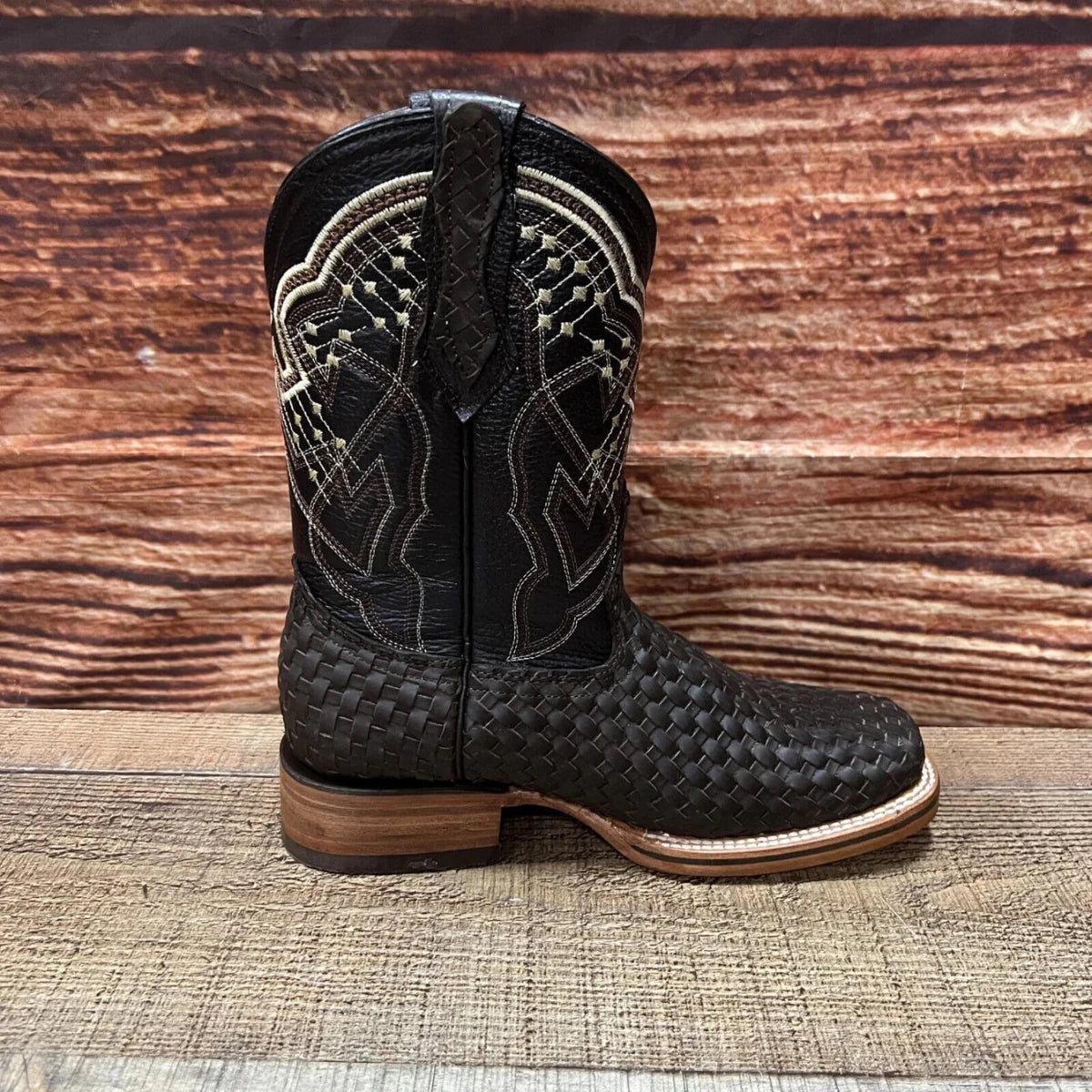 Men's Western Cowboy Hand Woven Square Toe Boots Petatillo Est.692 Black - OriginalWestern.com