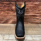 Men's Western Cowboy Hand Woven Square Toe Boots Petatillo Est.692 Black - OriginalWestern.com