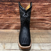 Men's Western Cowboy Hand Woven Square Toe Boots Petatillo Est.692 Black - OriginalWestern.com