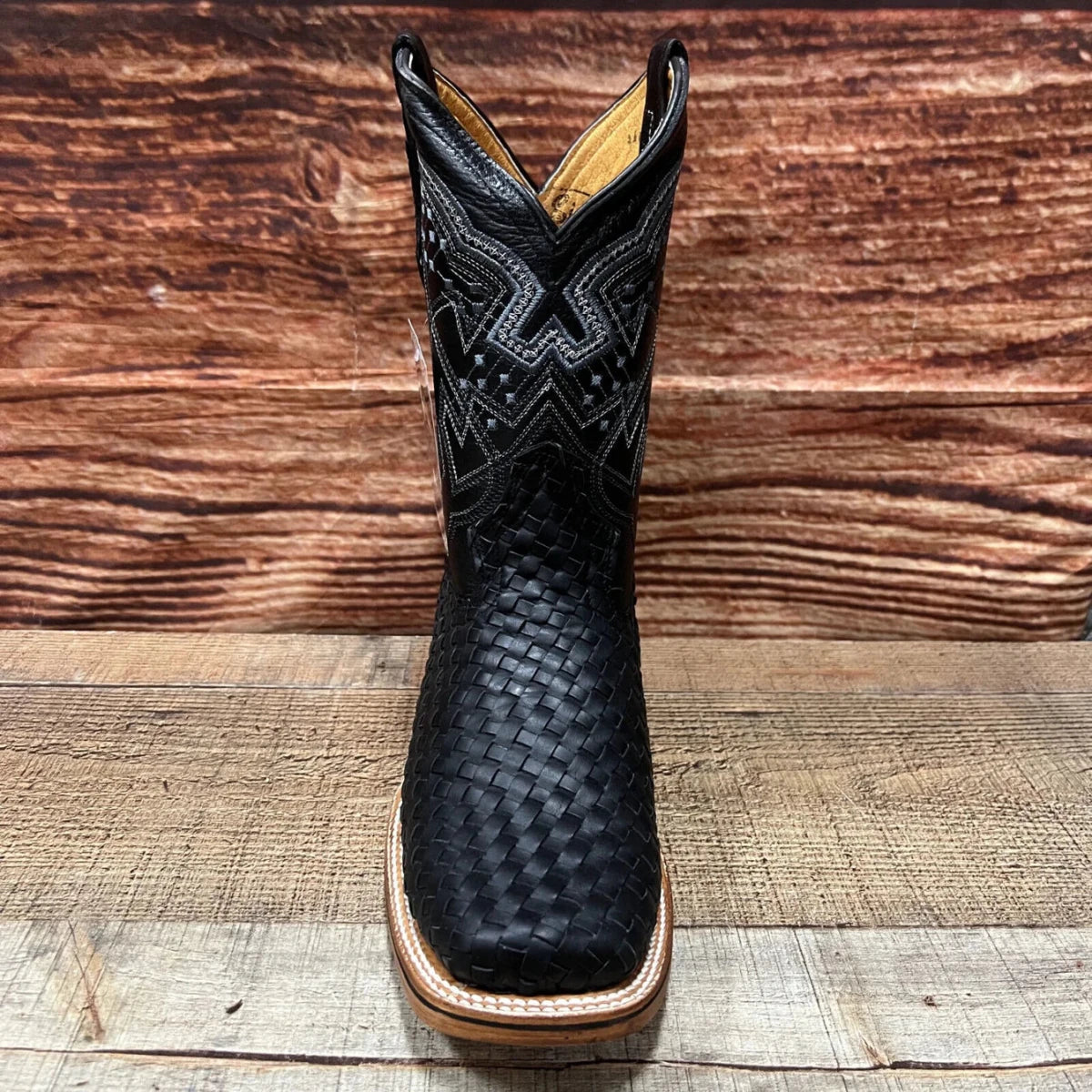 Men's Western Cowboy Hand Woven Square Toe Boots Petatillo Est.692 Black - OriginalWestern.com