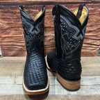Men's Western Cowboy Hand Woven Square Toe Boots Petatillo Est.692 Black - OriginalWestern.com