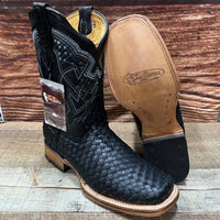 Men's Western Cowboy Hand Woven Square Toe Boots Petatillo Est.692 Black - OriginalWestern.com