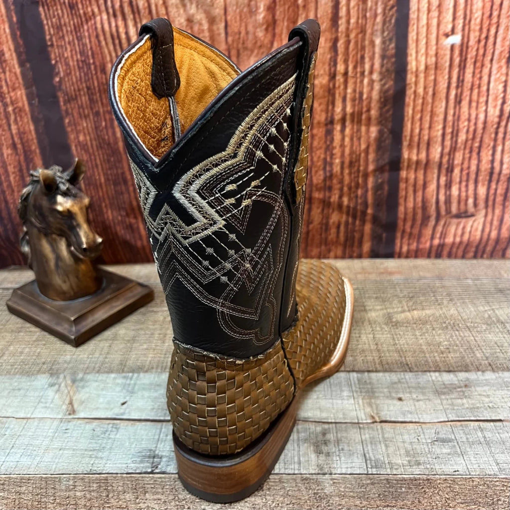 Men's Western Cowboy Hand Woven Square Toe Boots Petatillo Est.692 Sand - OriginalWestern.com