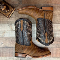 Men's Western Cowboy Hand Woven Square Toe Boots Petatillo Est.692 Sand - OriginalWestern.com