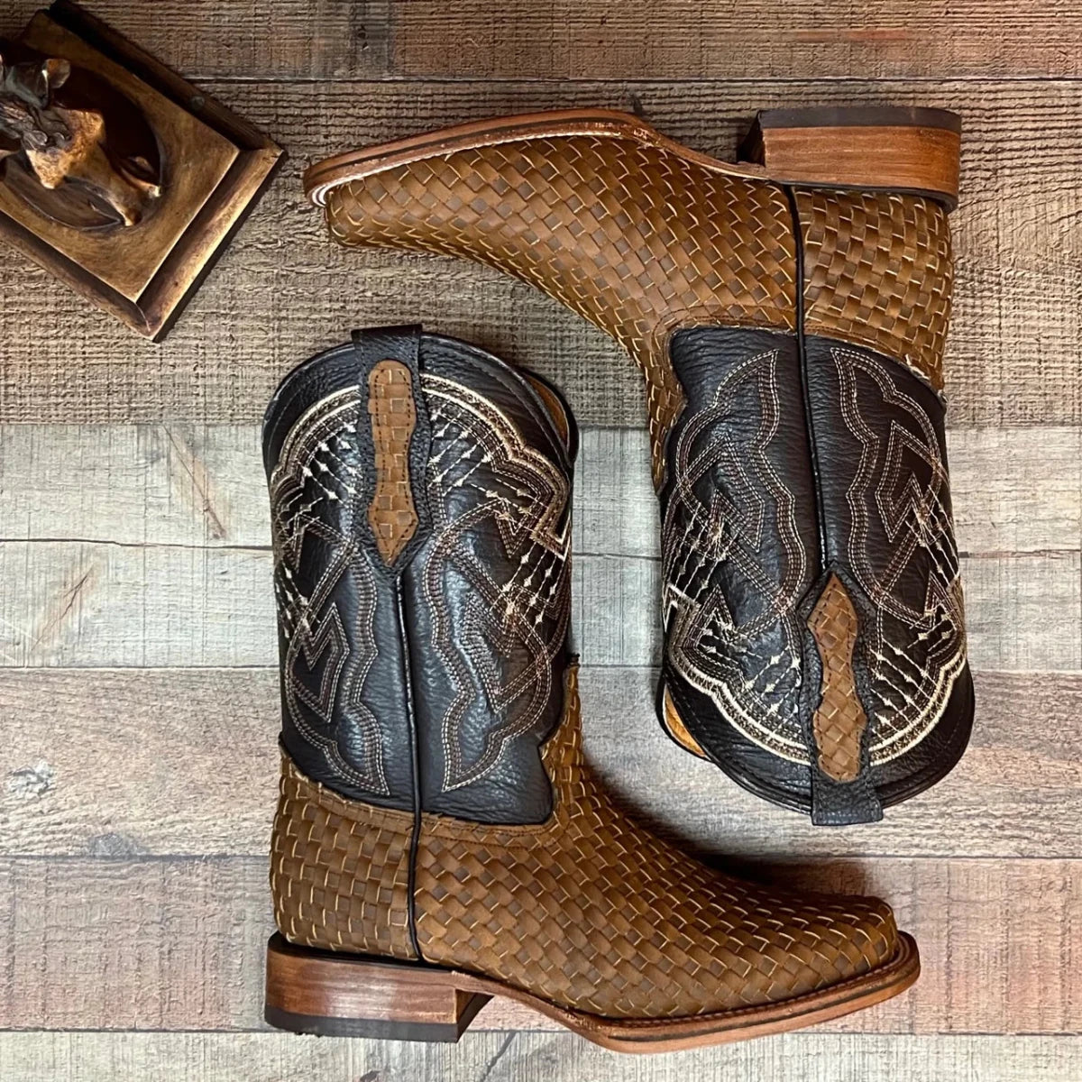 Men's Western Cowboy Hand Woven Square Toe Boots Petatillo Est.692 Sand - OriginalWestern.com