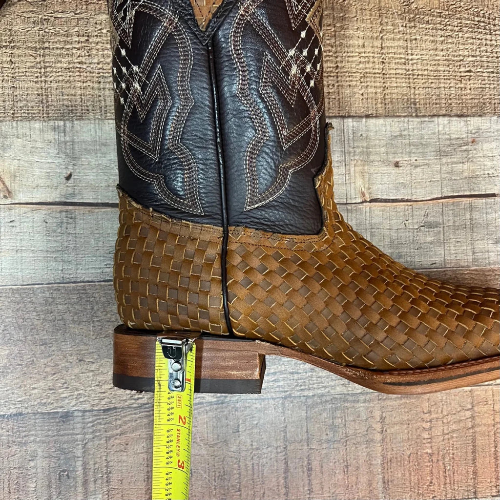 Men's Western Cowboy Hand Woven Square Toe Boots Petatillo Est.692 Sand - OriginalWestern.com
