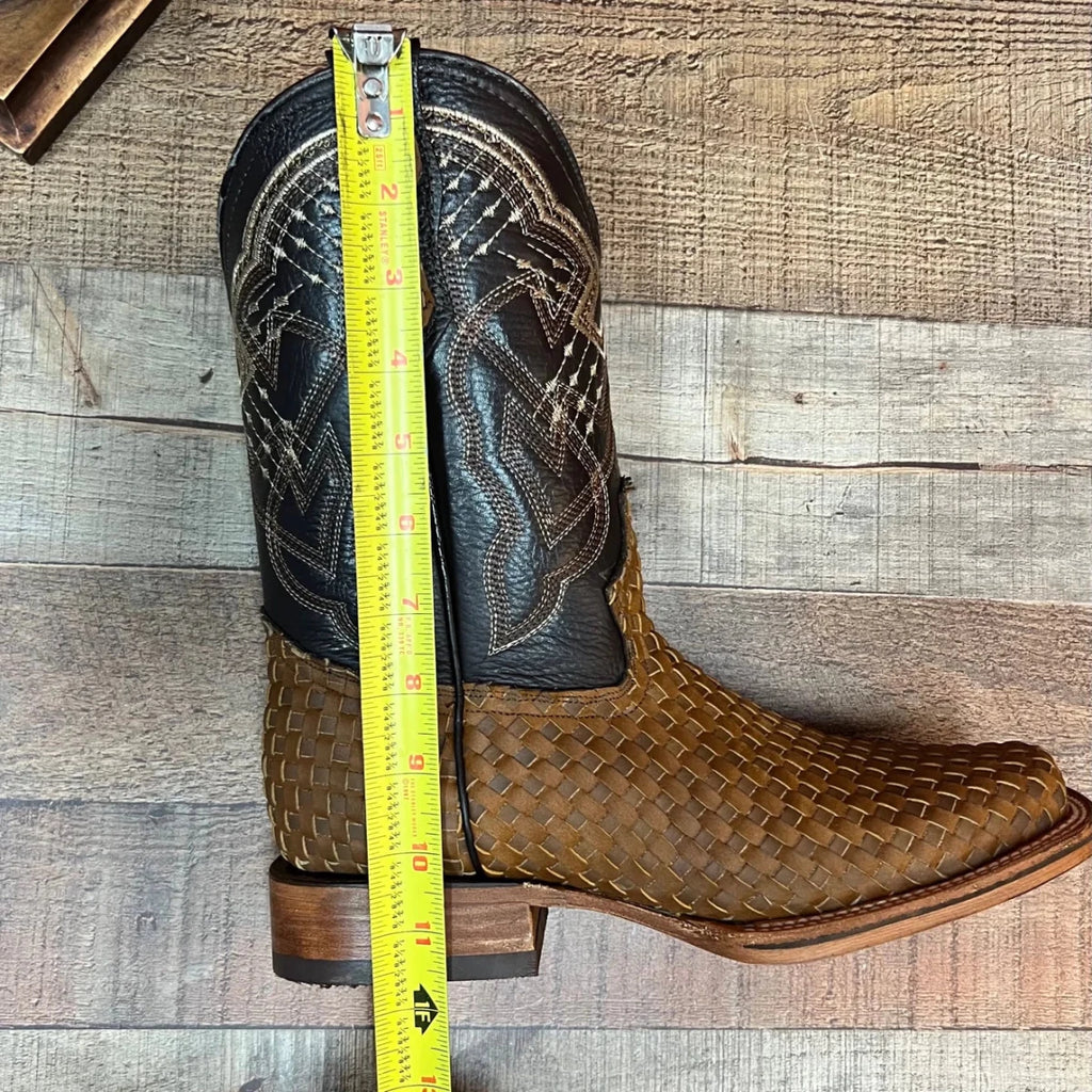 Men's Western Cowboy Hand Woven Square Toe Boots Petatillo Est.692 Sand - OriginalWestern.com