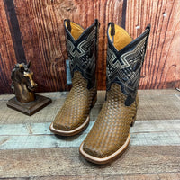 Men's Western Cowboy Hand Woven Square Toe Boots Petatillo Est.692 Sand - OriginalWestern.com