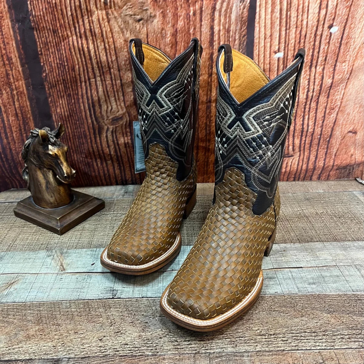 Men's Western Cowboy Hand Woven Square Toe Boots Petatillo Est.692 Sand - OriginalWestern.com
