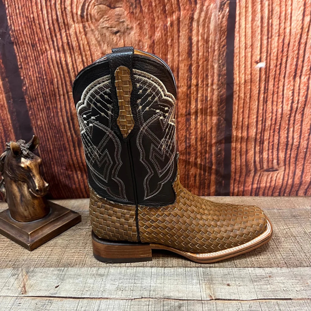 Men's Western Cowboy Hand Woven Square Toe Boots Petatillo Est.692 Sand - OriginalWestern.com