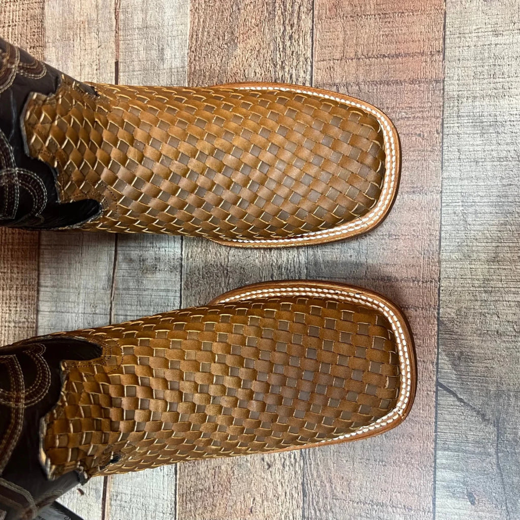 Men's Western Cowboy Hand Woven Square Toe Boots Petatillo Est.692 Sand - OriginalWestern.com