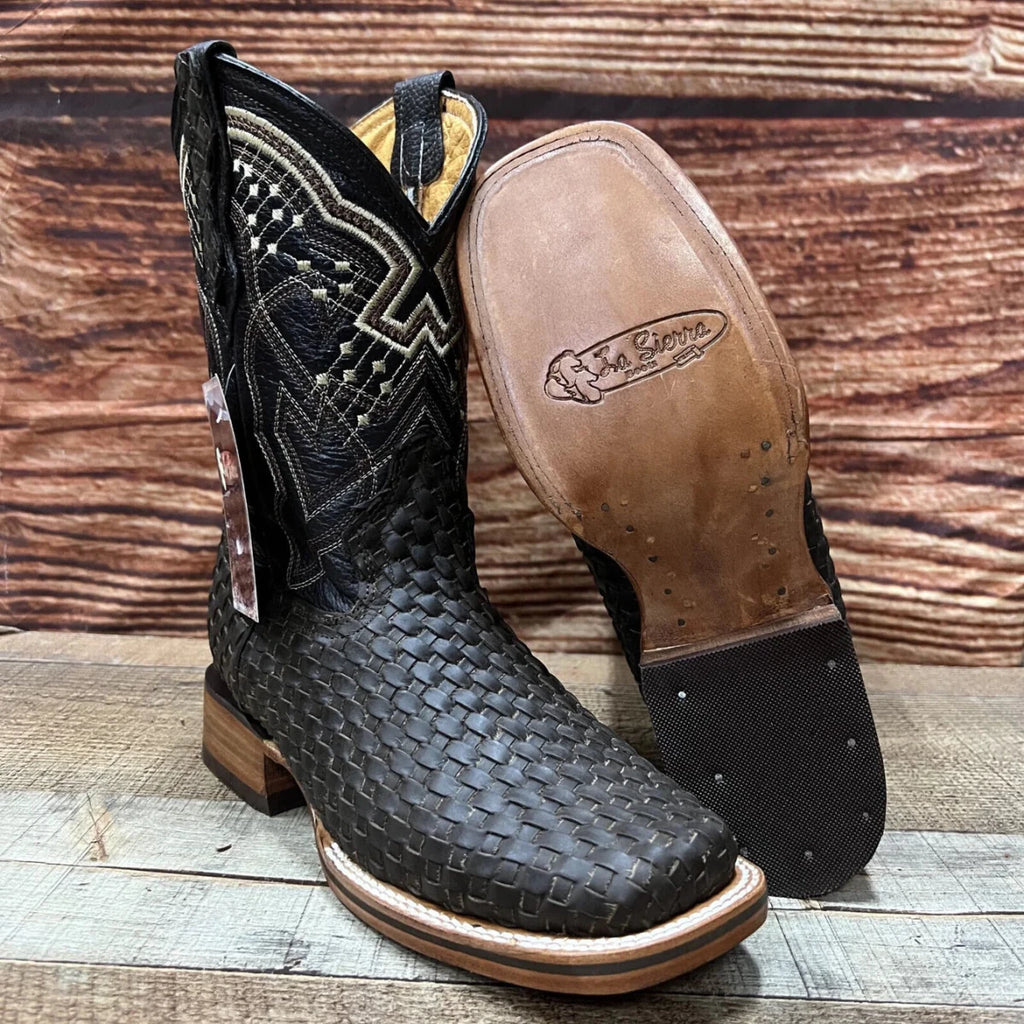 Men's Western Cowboy Hand Woven Square Toe Boots Petatillo Est.692 Tobacco - OriginalWestern.com