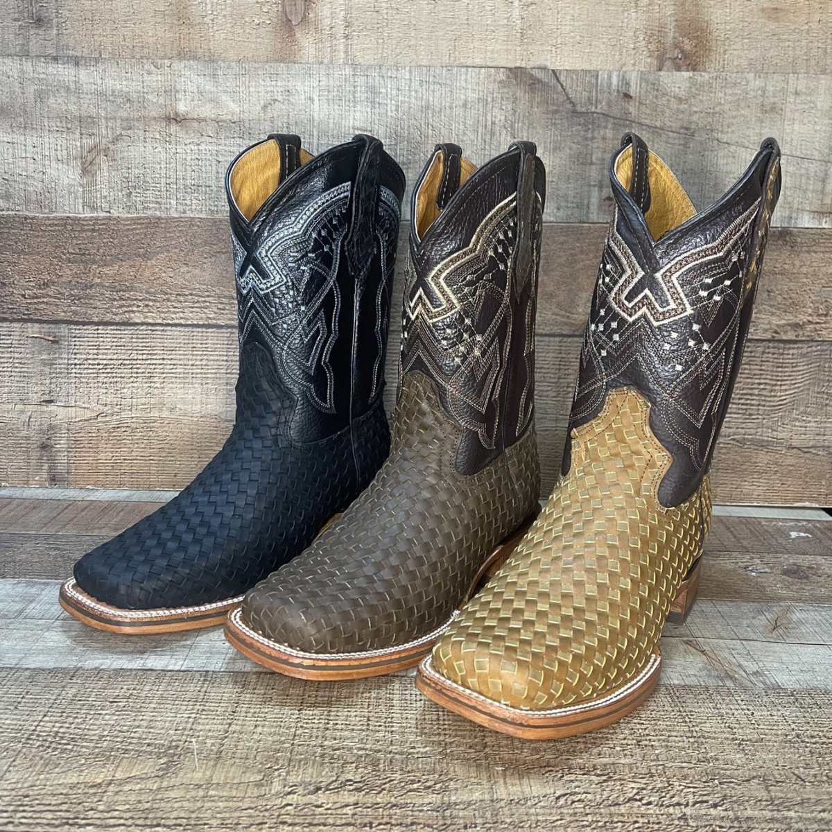 Men's Western Cowboy Hand Woven Square Toe Boots Petatillo Est.692 Tobacco - OriginalWestern.com