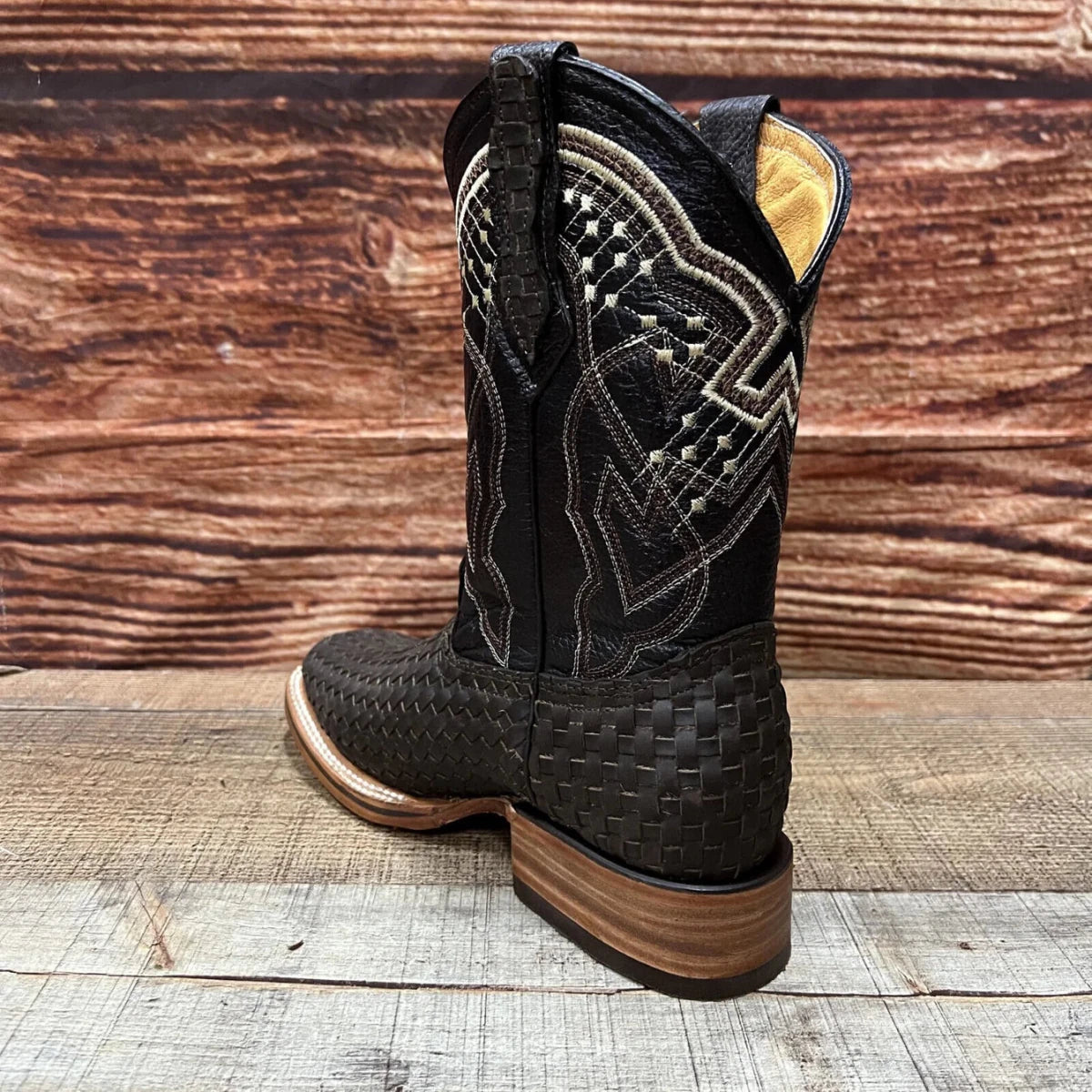 Men's Western Cowboy Hand Woven Square Toe Boots Petatillo Est.692 Tobacco - OriginalWestern.com