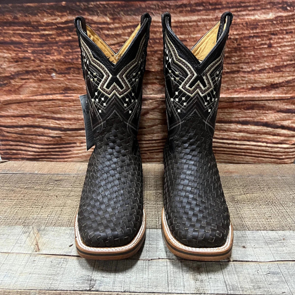 Men's Western Cowboy Hand Woven Square Toe Boots Petatillo Est.692 Tobacco - OriginalWestern.com