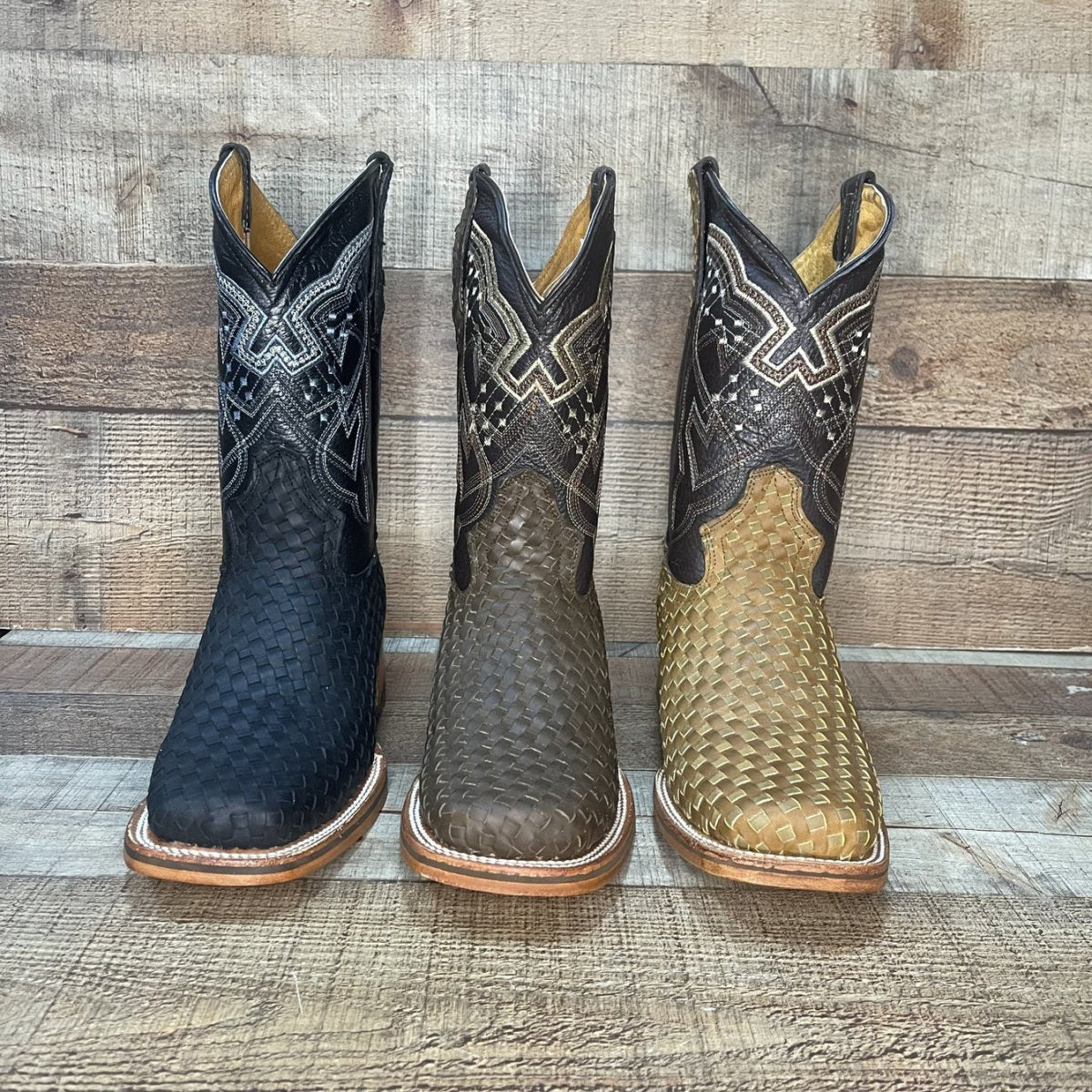 Men's Western Cowboy Hand Woven Square Toe Boots Petatillo Est.692 Tobacco - OriginalWestern.com