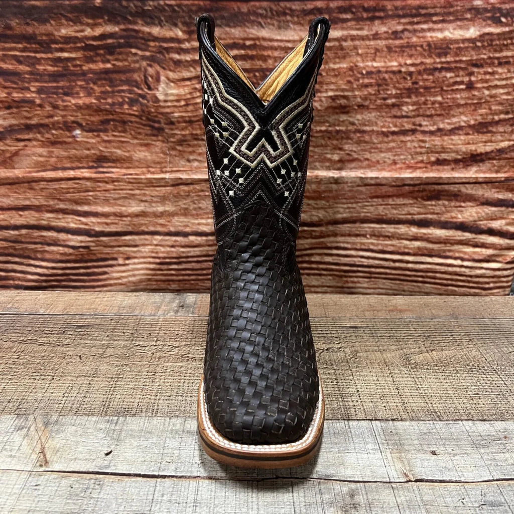 Men's Western Cowboy Hand Woven Square Toe Boots Petatillo Est.692 Tobacco - OriginalWestern.com