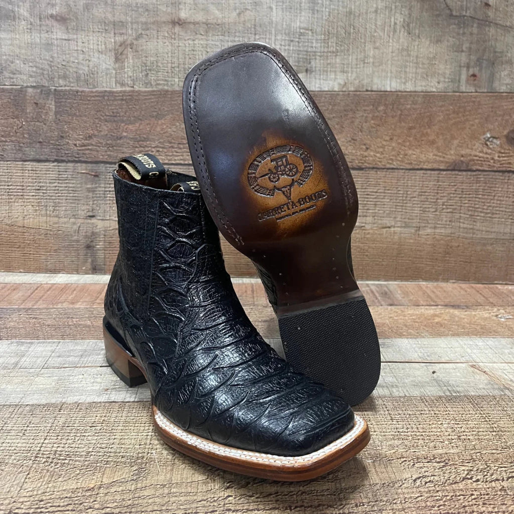 Men's Western Cowboy Jumbo Phyton Print Genuine Cowhide Leather Ankle Boot Est. 389 Black - OriginalWestern.com