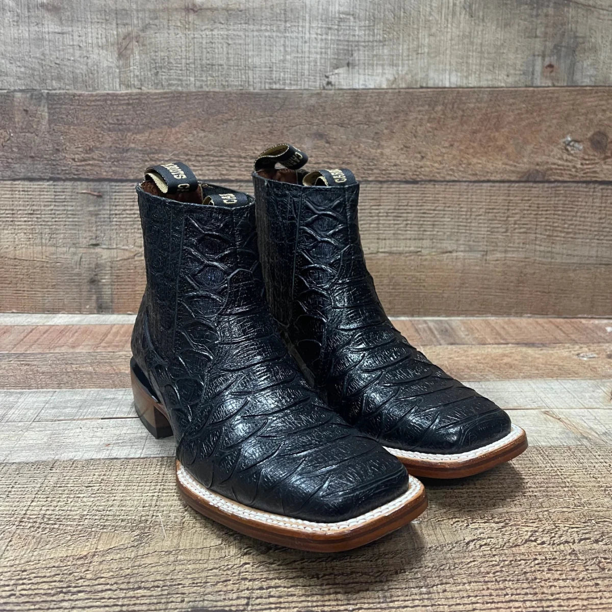 Men's Western Cowboy Jumbo Phyton Print Genuine Cowhide Leather Ankle Boot Est. 389 Black - OriginalWestern.com