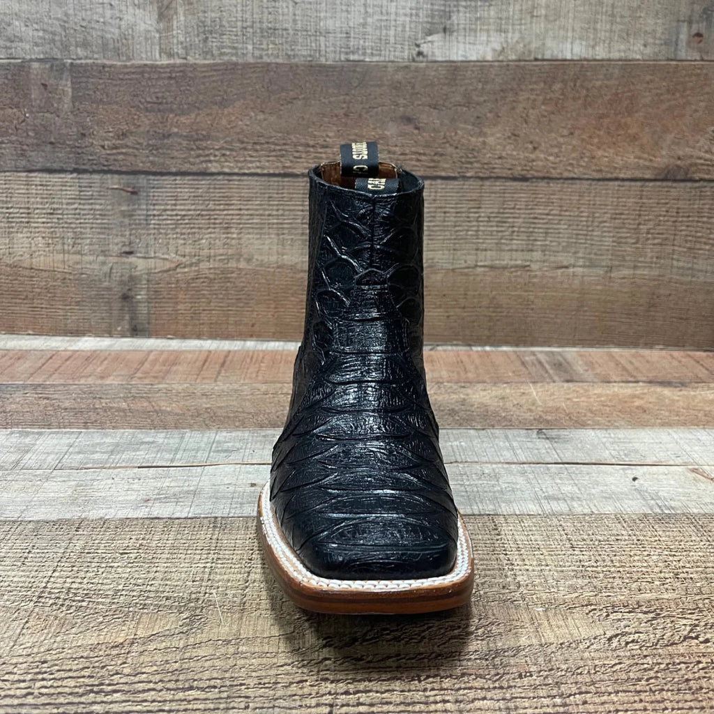 Men's Western Cowboy Jumbo Phyton Print Genuine Cowhide Leather Ankle Boot Est. 389 Black - OriginalWestern.com