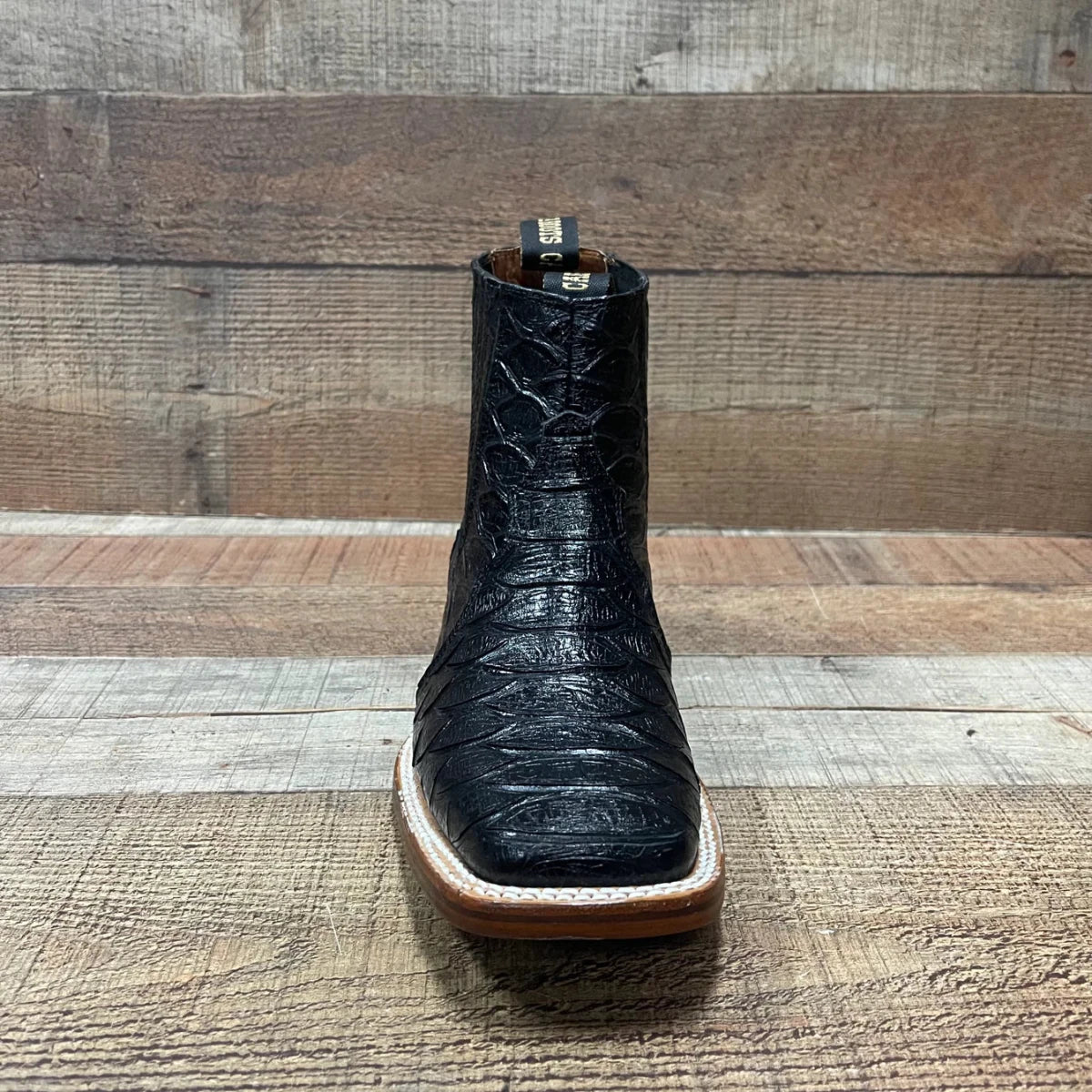 Men's Western Cowboy Jumbo Phyton Print Genuine Cowhide Leather Ankle Boot Est. 389 Black - OriginalWestern.com