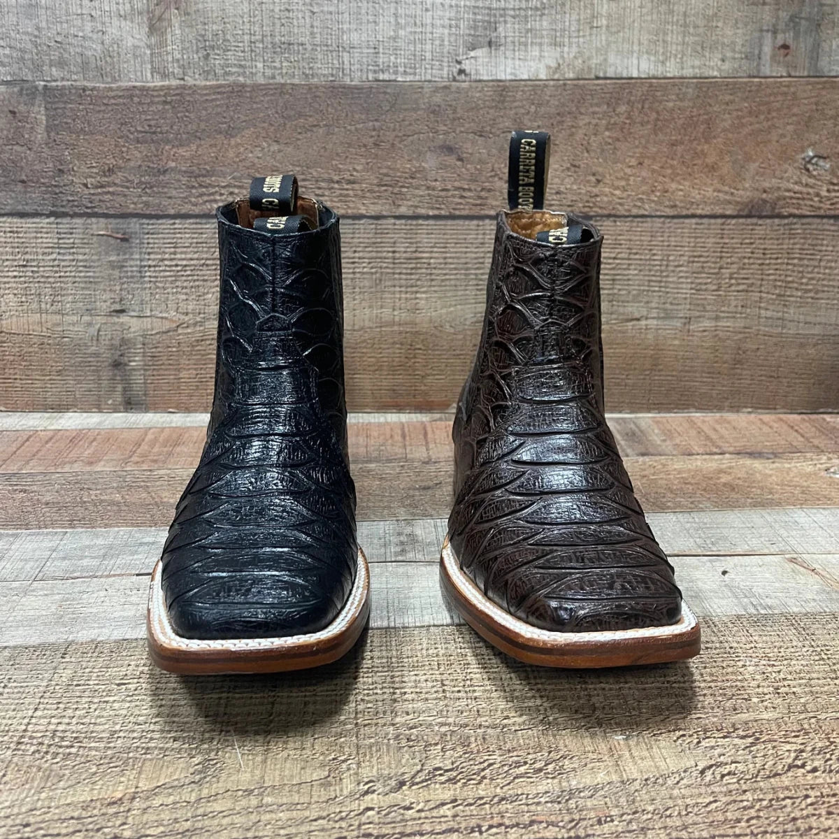 Men's Western Cowboy Jumbo Phyton Print Genuine Cowhide Leather Ankle Boot Est. 389 Brown - OriginalWestern.com