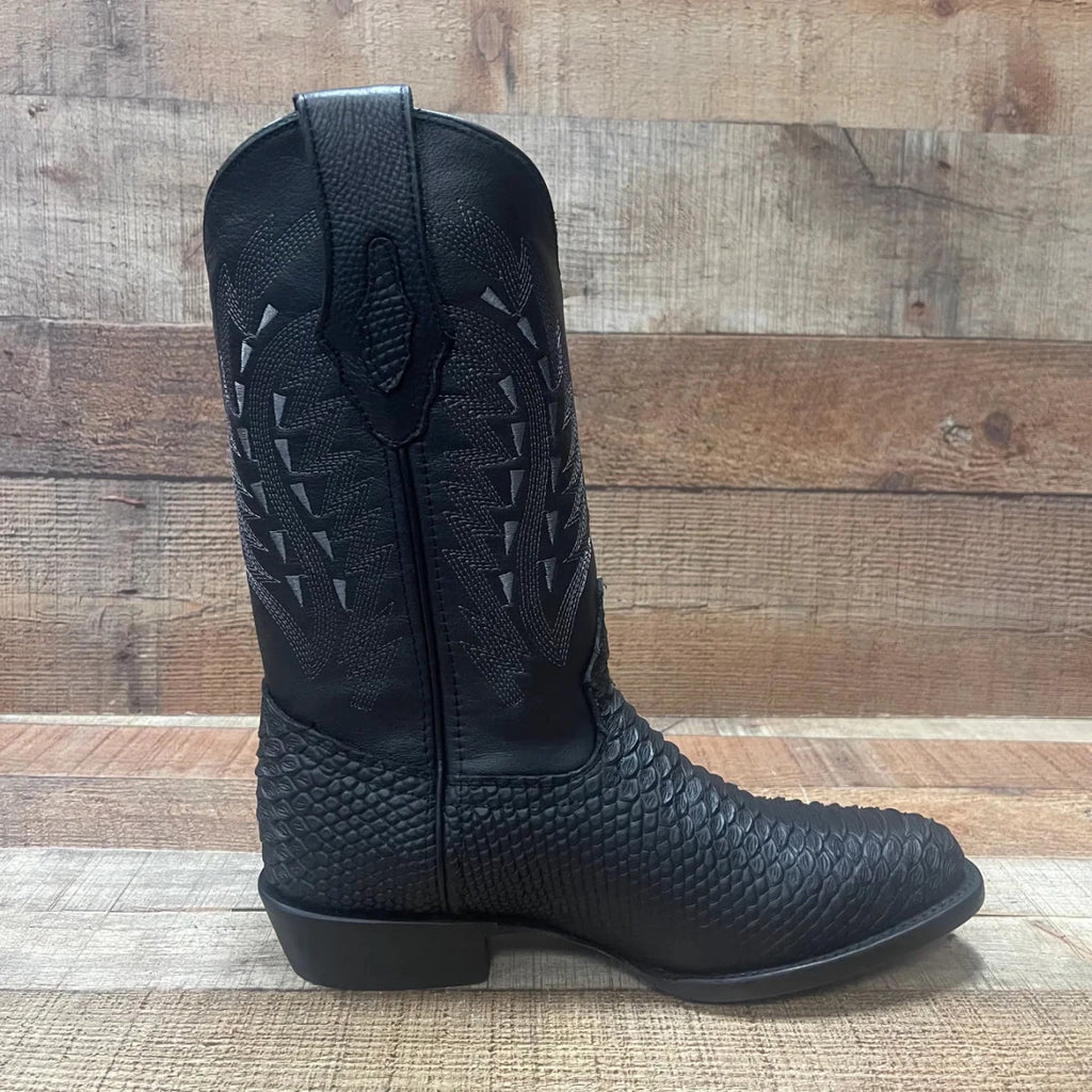 Men's Western Cowboy Pointy Boot Genuine Leather with Phyton Print Est. 096 Black - OriginalWestern.com