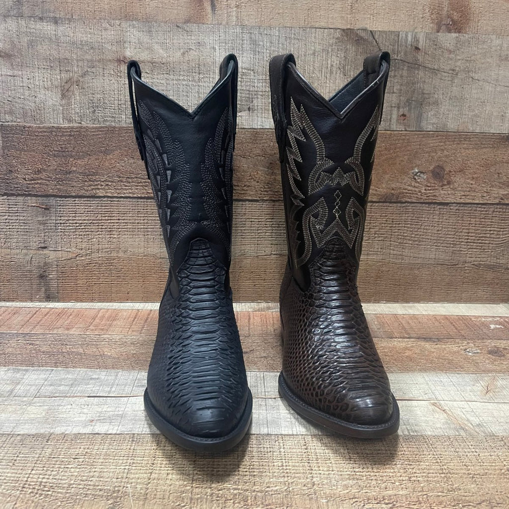 Men's Western Cowboy Pointy Boot Genuine Leather with Phyton Print Est. 096 Black - OriginalWestern.com
