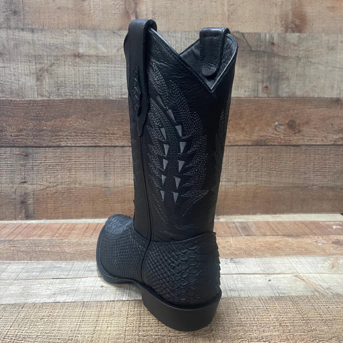 Men's Western Cowboy Pointy Boot Genuine Leather with Phyton Print Est. 096 Black - OriginalWestern.com