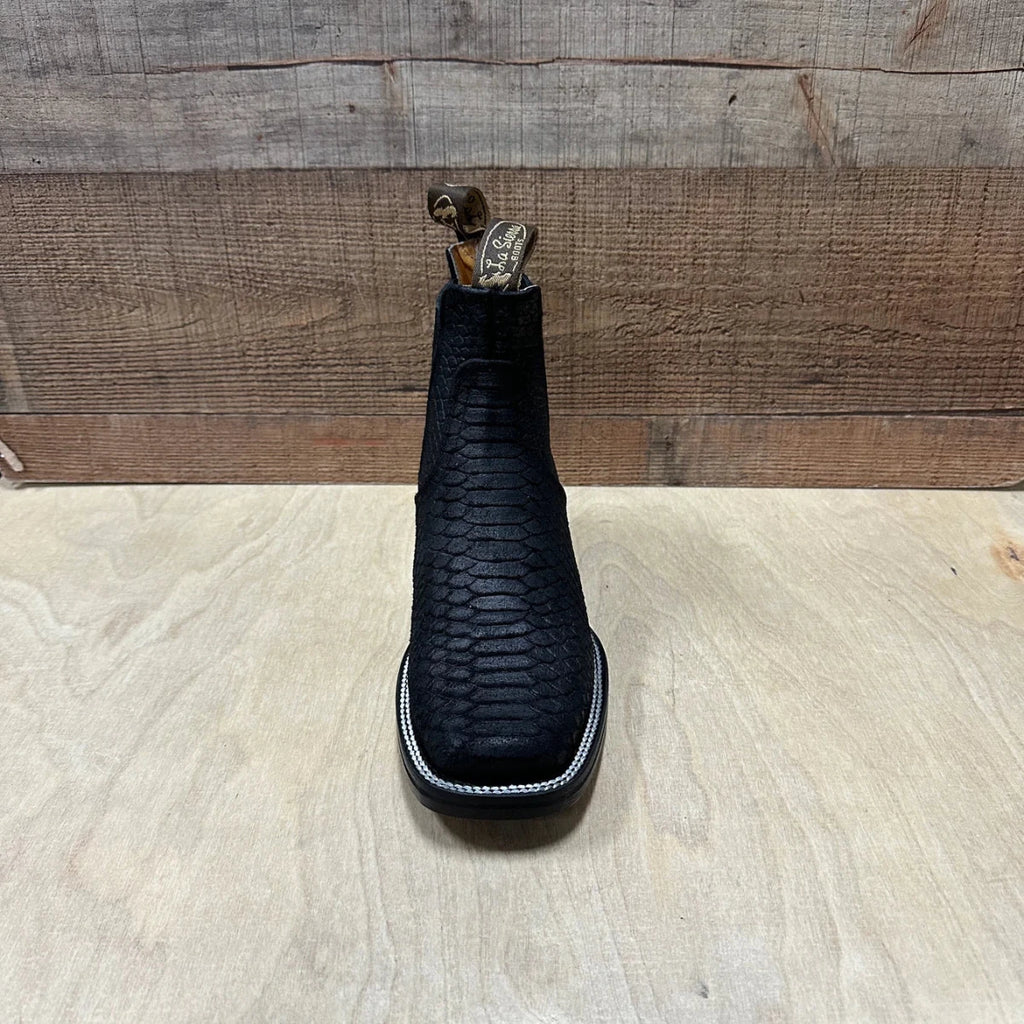 Men's Western Cowboy Python Print Genuine Cowhide Leather Ankle Boot Est. 715 Black - OriginalWestern.com