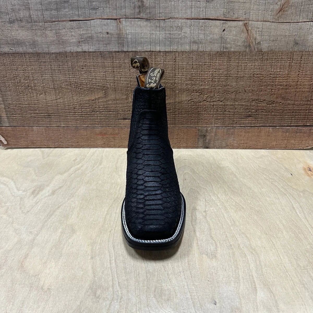 Men's Western Cowboy Python Print Genuine Cowhide Leather Ankle Boot Est. 715 Black - OriginalWestern.com