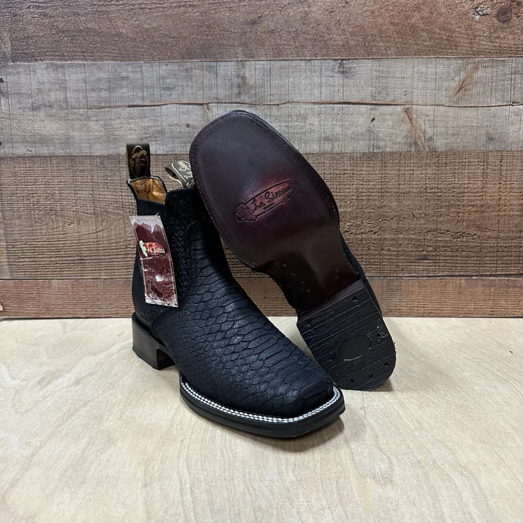 Men's Western Cowboy Python Print Genuine Cowhide Leather Ankle Boot Est. 715 Black - OriginalWestern.com