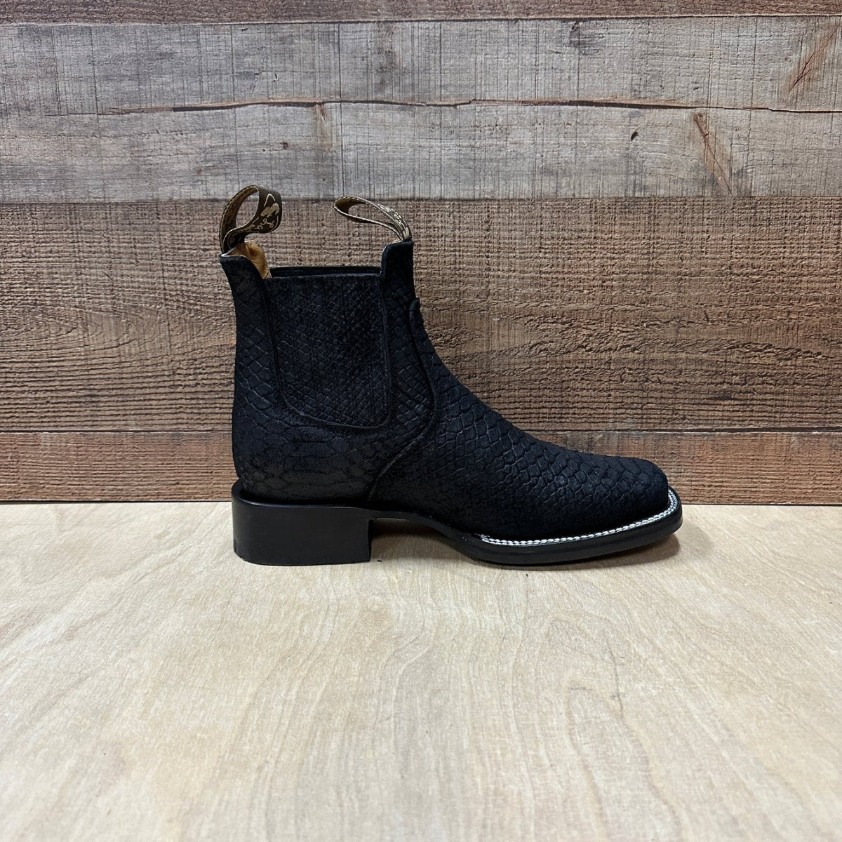 Men's Western Cowboy Python Print Genuine Cowhide Leather Ankle Boot Est. 715 Black - OriginalWestern.com